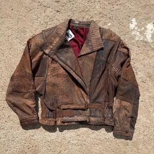 Vintage Distressed Lamb Leather Cropped Moto Jacket Women's Small/Medium V8